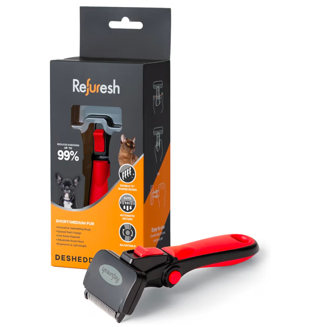 Refuresh Deshedding Dog and Cat brush for Short/ Medium Hair - Red
