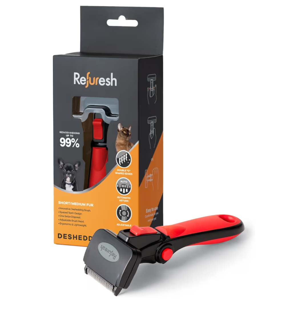 Refuresh Deshedding Dog and Cat brush for Short/ Medium Hair - Red