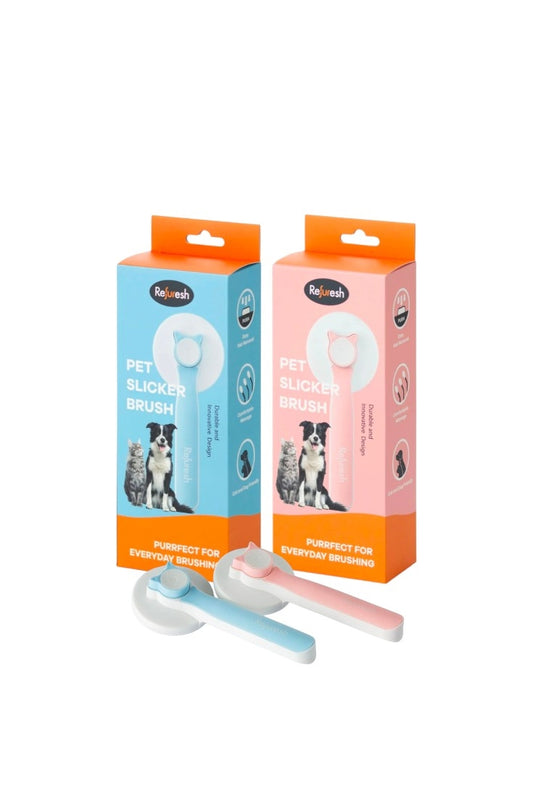 Refuresh Slicker Brush with Kitty Design - Blue